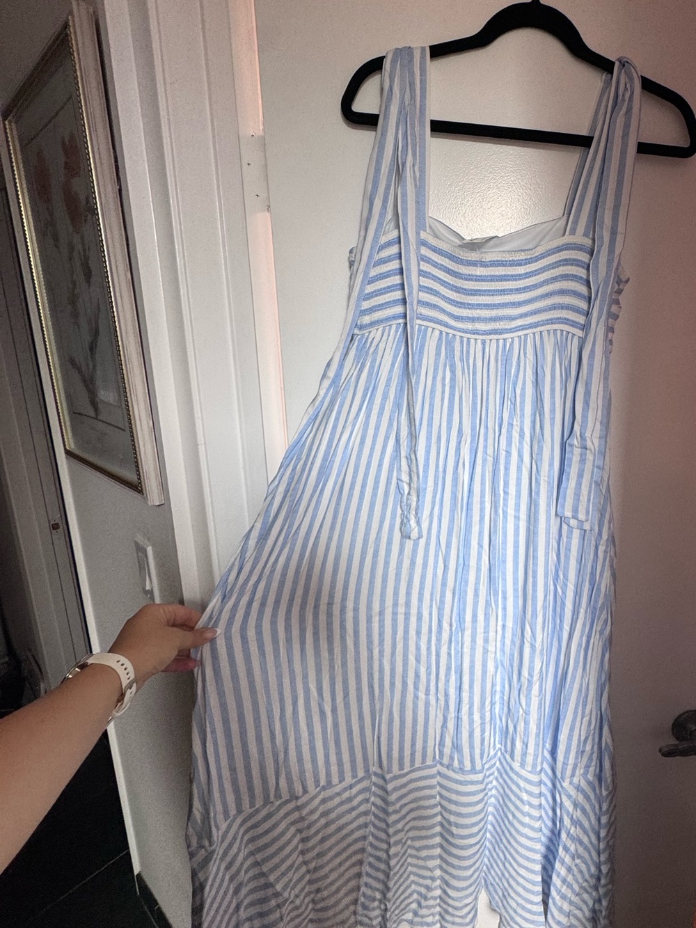 NWT Blue & White Striped Tie Shoulder Midi Dress